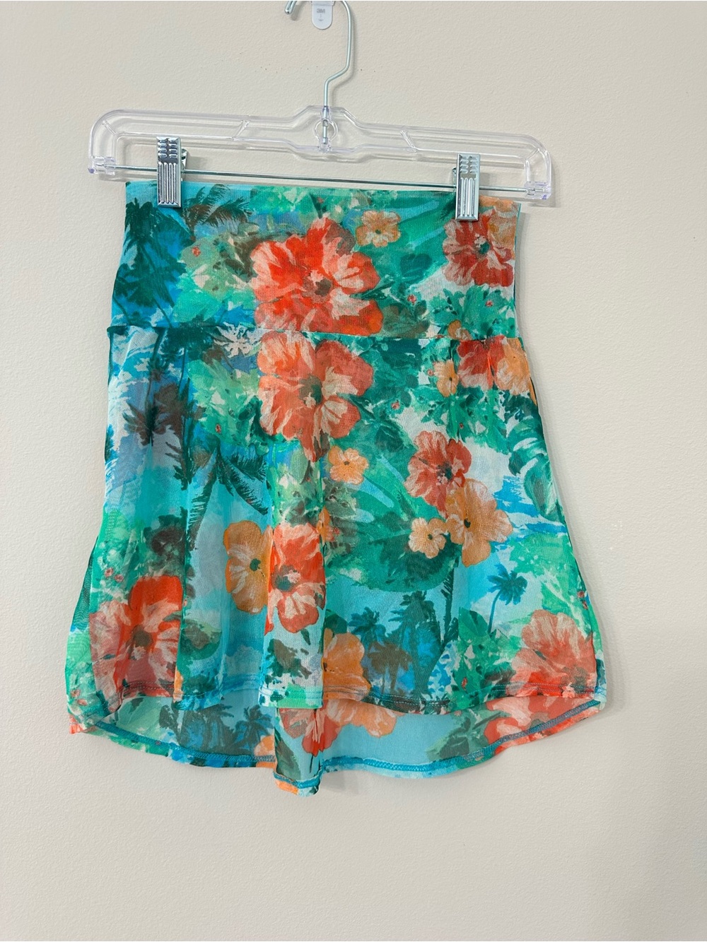 Floral High-Waist Chiffon Women's Cover Up Skirt - Turquoise & Coral